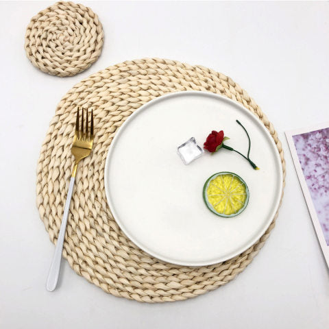 Japanese-style minimalist corn husk placemat, straw-woven placemat, homeware, thickened heat-resistant mat, hob mat, casserole mat, tea cup coaster