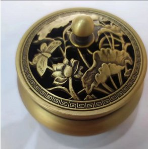 Three-legged bronze incense burner in the shape of a lotus leaf