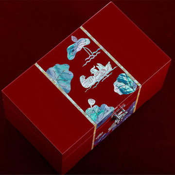 Yamelong Mother-of-Pearl Lacquerware Jewellery Box – Large Vintage-Style Wooden Korean Princess Shell Jewellery Storage Box
