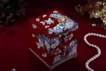 Mother-of-pearl lacquer jewellery box, wooden wedding jewellery box, storage box, jewellery box