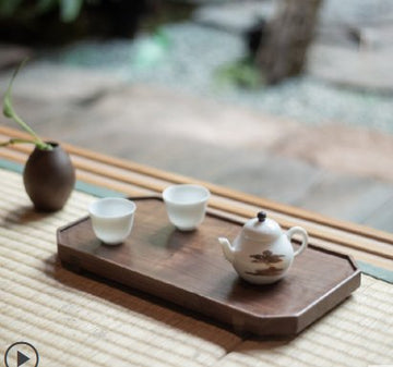 Zen-inspired Tray: Black Walnut New Chinese-Style Solid Wood Ceramic Minimalist Fruit Bowl, Tea Set, Tea Tray, Original Tea Room Dry-Steeping Table