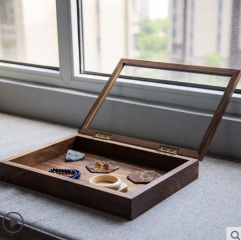 Display Box: North American Premium Black Walnut Glass Transparent Collector's Display Box, Solid Wood with Lid, Jewelry Storage Box