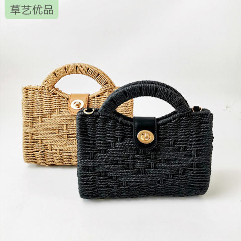 Travel Tote Bag, Paper Rope and Metal Frame Woven Bag, Women’s Casual Shoulder Bag, Wholesale Paper Rope Woven Bags and Beach Bags