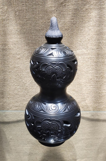 Good Fortune, Prosperity and Peace  Black Pottery  Hand-carved  Wood-fired