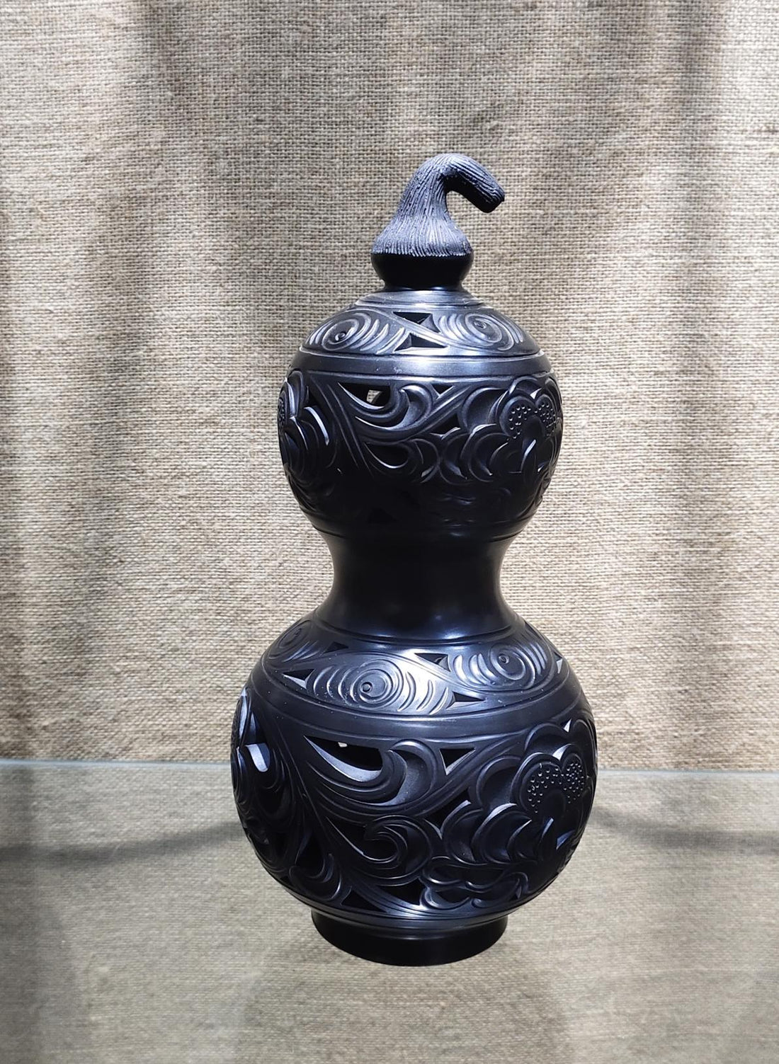 Good Fortune, Prosperity and Peace  Black Pottery  Hand-carved  Wood-fired