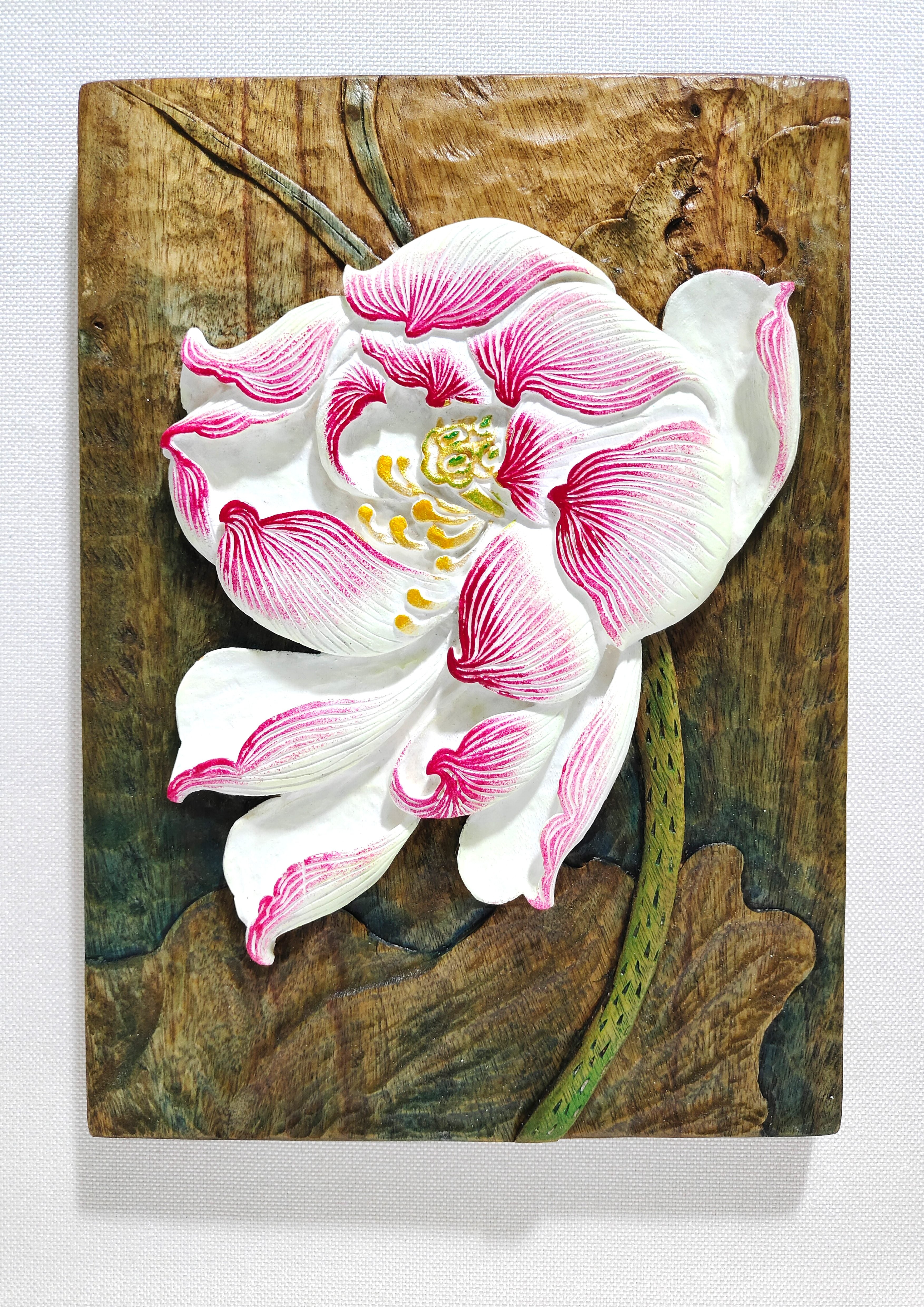 Painted Wood Carving: ‘The Charm of Qi and the Grace of the Lotus’