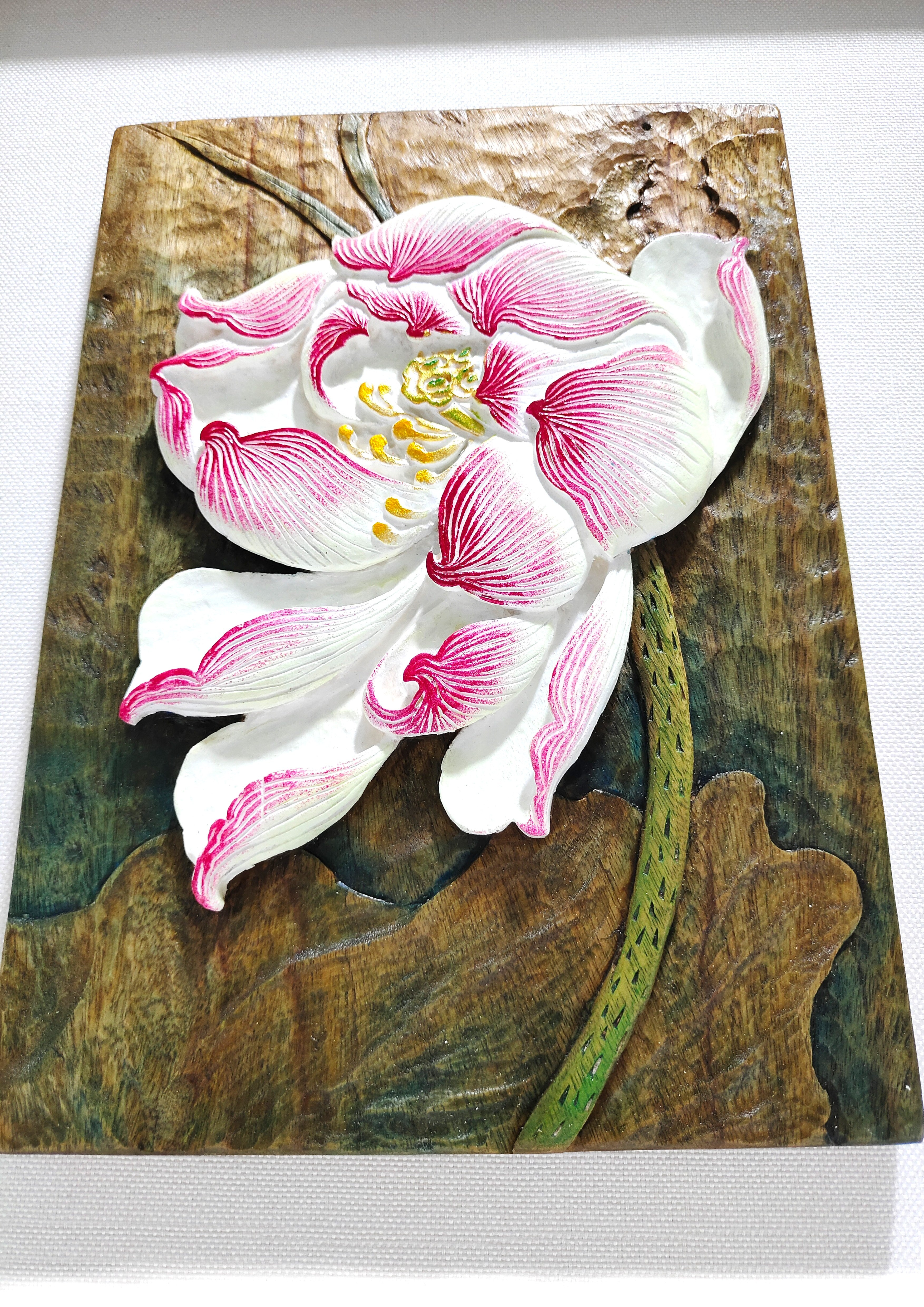 Painted Wood Carving: ‘The Charm of Qi and the Grace of the Lotus’