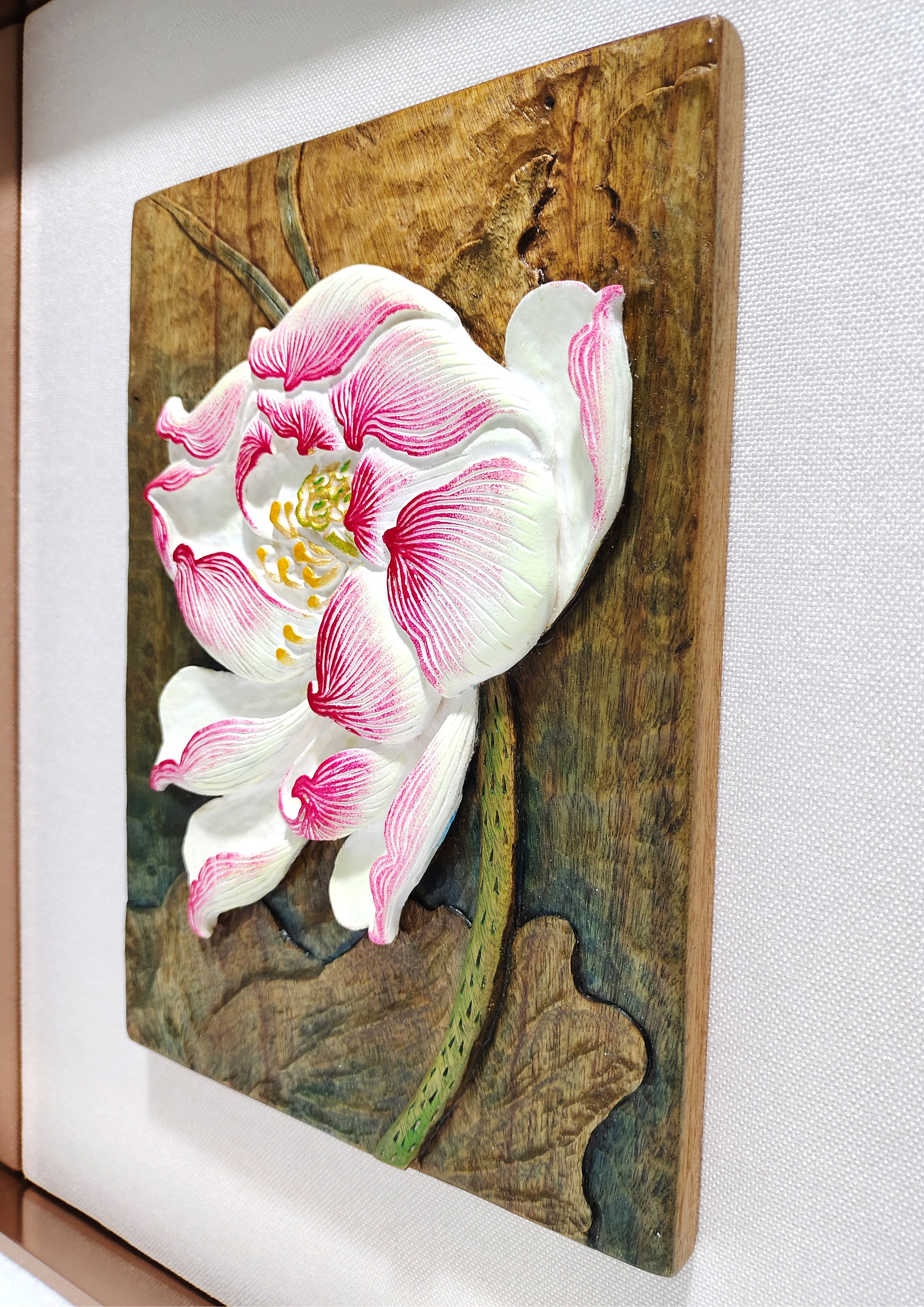 Painted Wood Carving: ‘The Charm of Qi and the Grace of the Lotus’