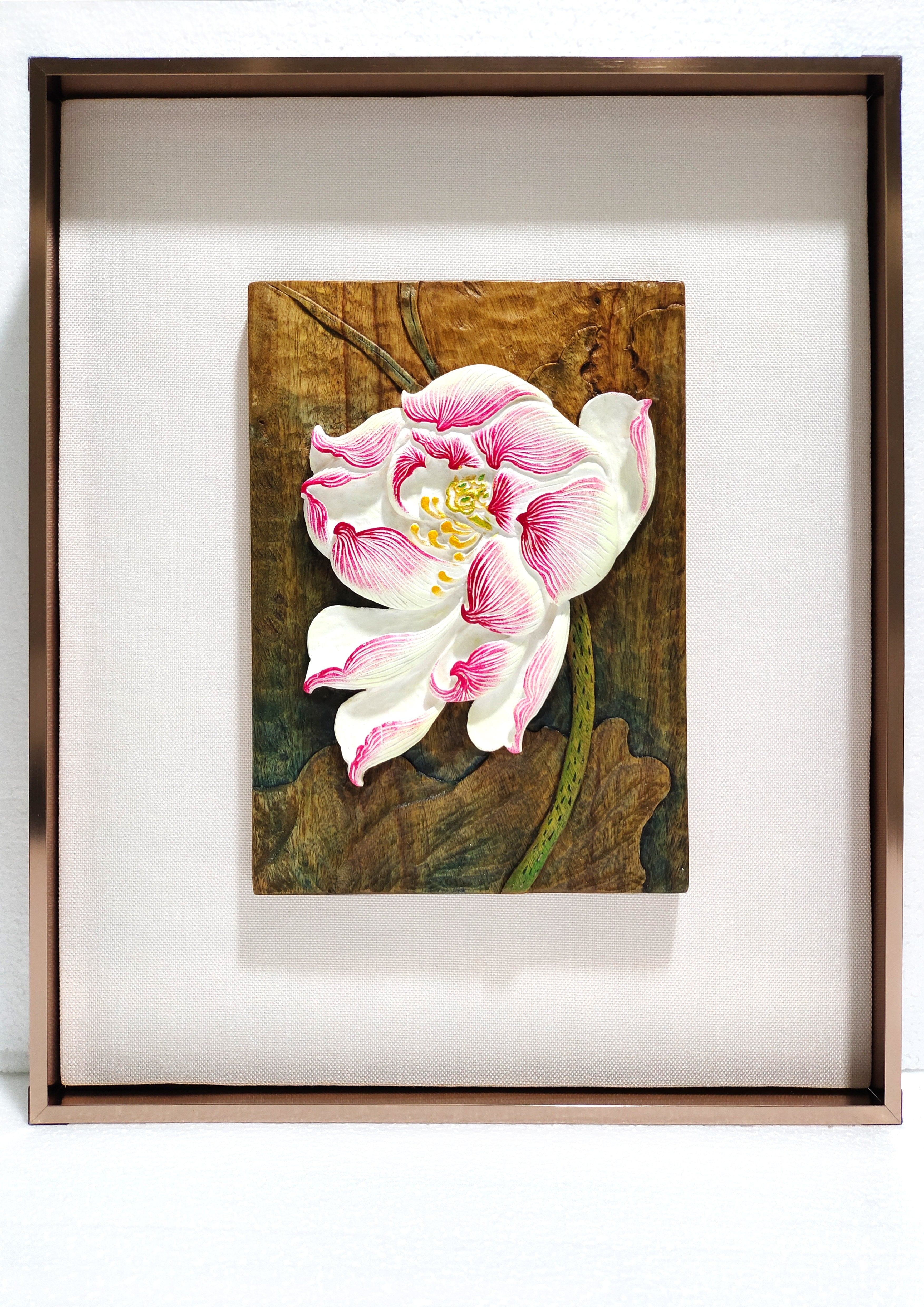 Painted Wood Carving: ‘The Charm of Qi and the Grace of the Lotus’