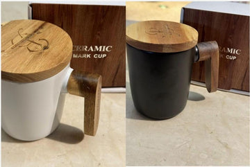 Nordic-style wooden-handled milk breakfast cup