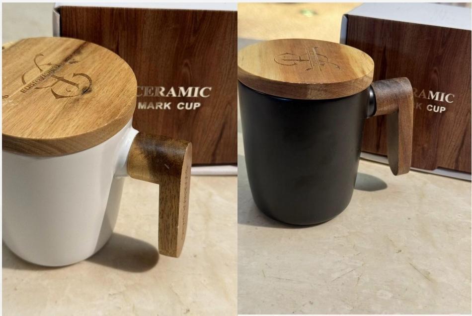 Nordic-style wooden-handled milk breakfast cup